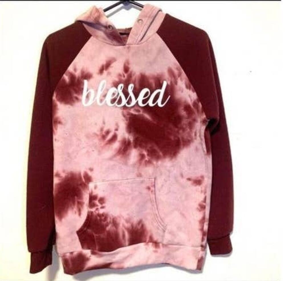 5/$25 Purple Mauve Tie Dye "Blessed" Long Sleeve Graphic Hoody Size XL